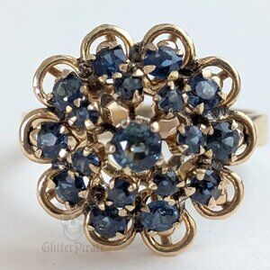 Vintage 1950s Mid-Century Sapphire Floral Dome Ring in 18K Yellow Gold